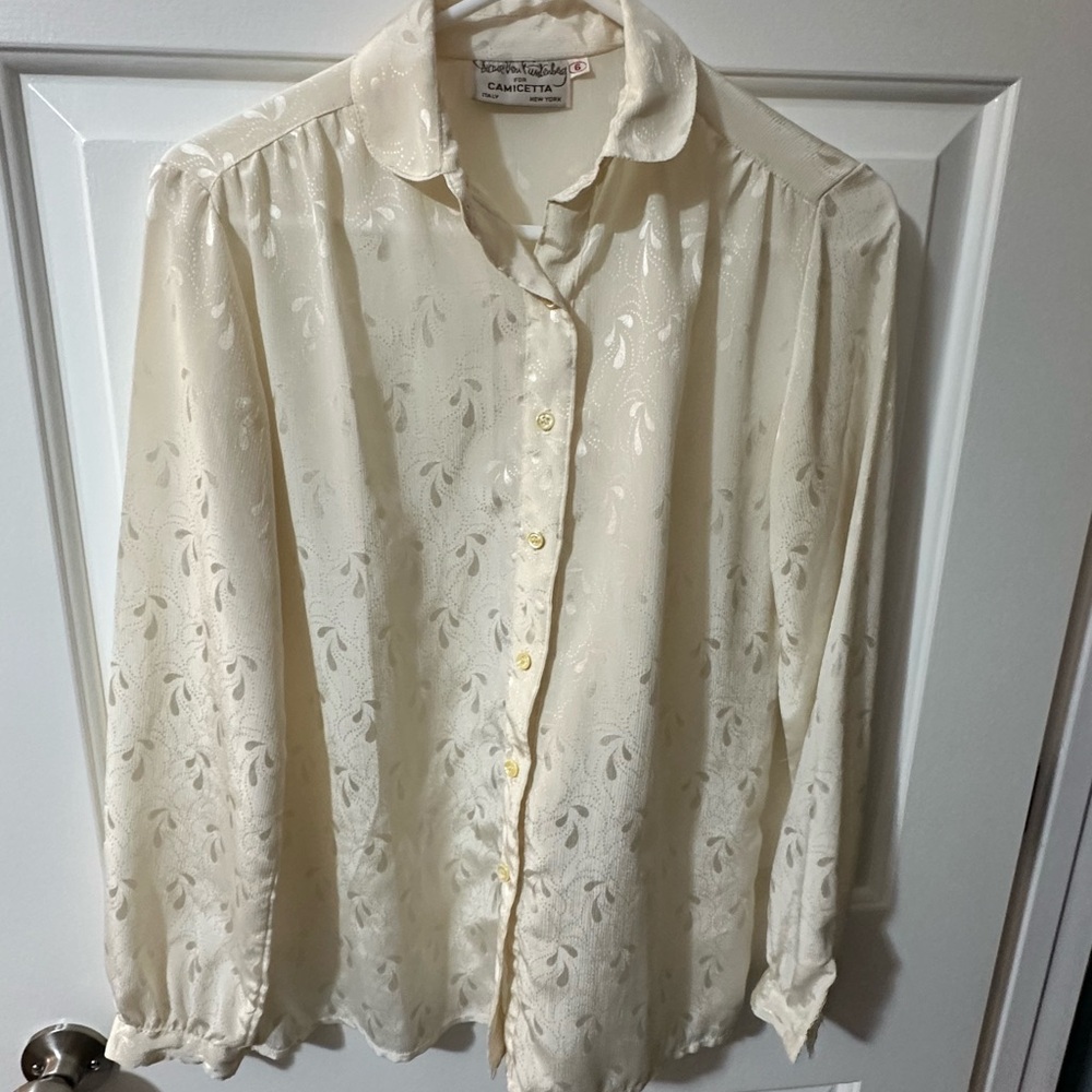 Vintage Diane Von Furstenberg Cream Button Down Shirt with Dress Collar